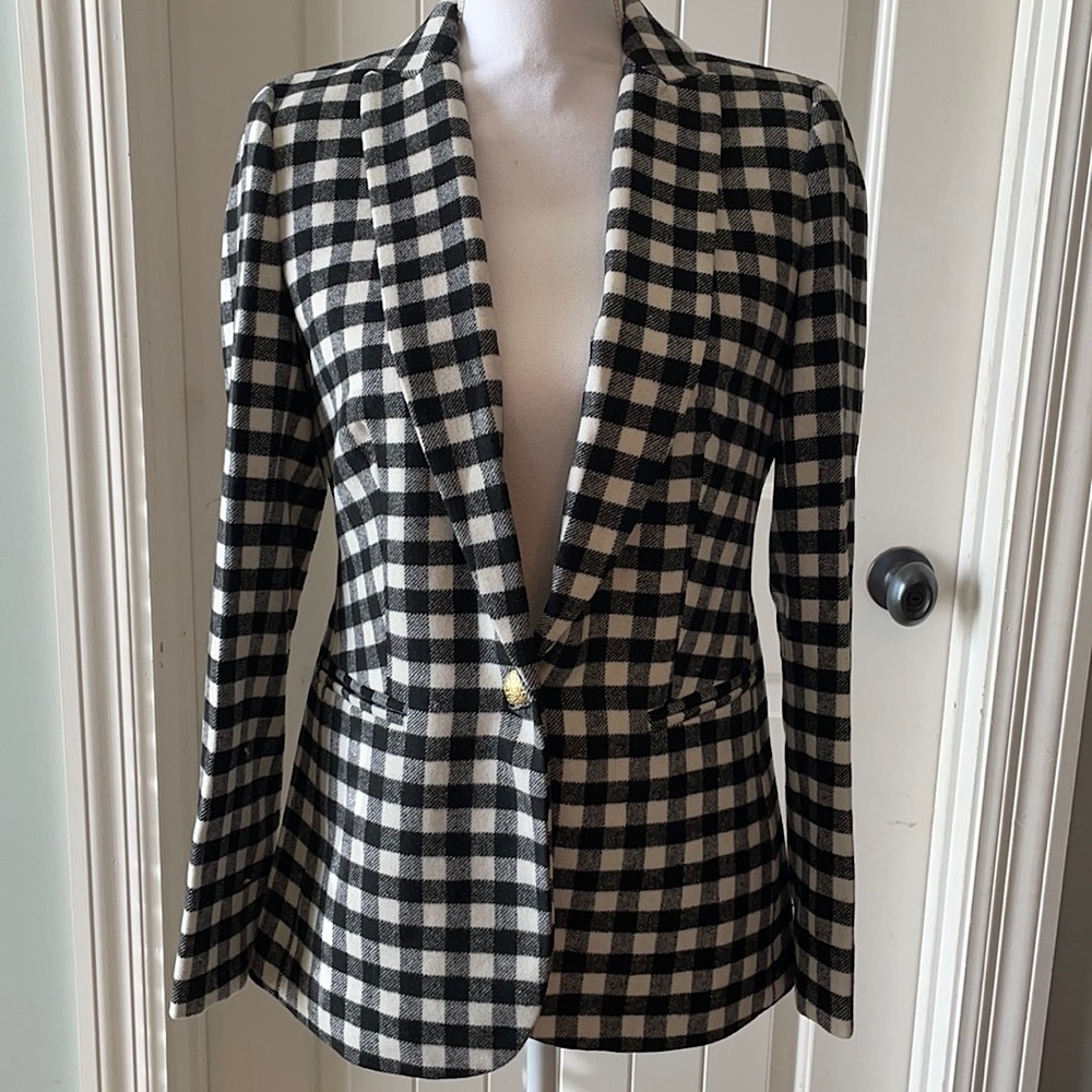 NEW J.Crew Buffalo Check Blazer Wool Blend One Button Lined Size 2 NWT jacket